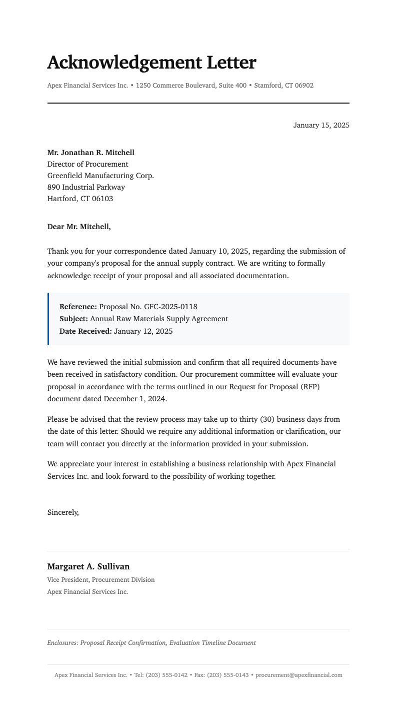 Classic professional acknowledgement letter